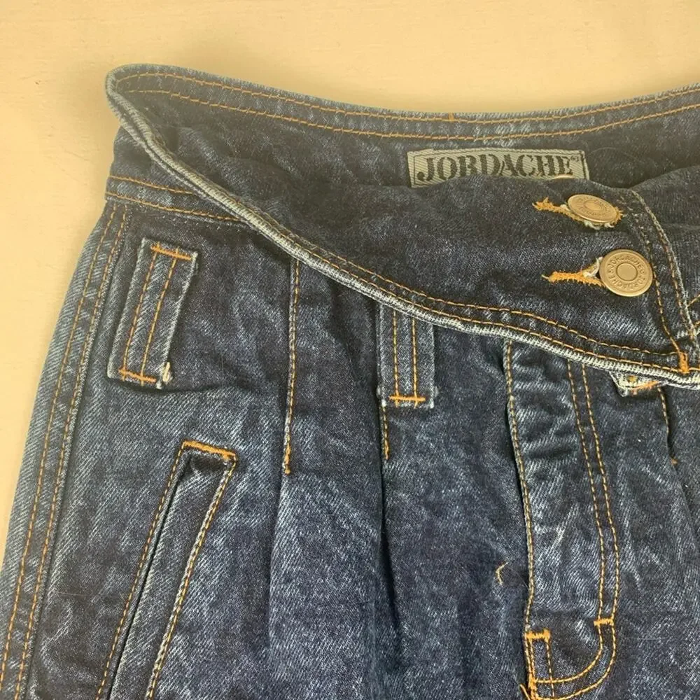 Jordache size 7 24 vintage acid wash Dark Blue Denim Skirt pencil retro 90s fold